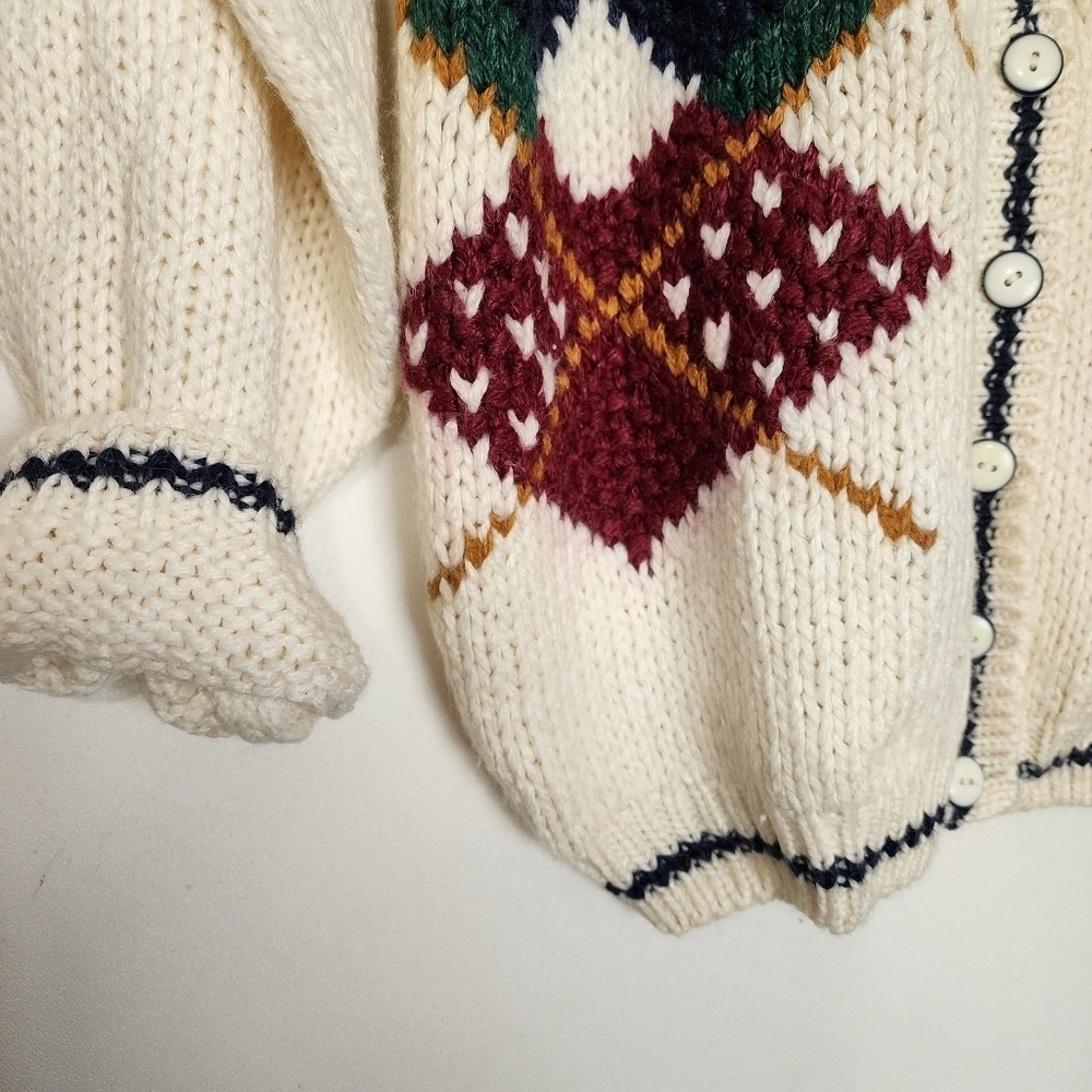 ​Vtg Maggie Lawrence Argyle Ramie Blend Cardigan Sweater L - Picture 8 of 10